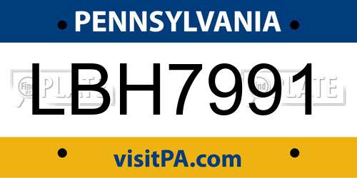 LBH7991 Pennsylvania License Plate