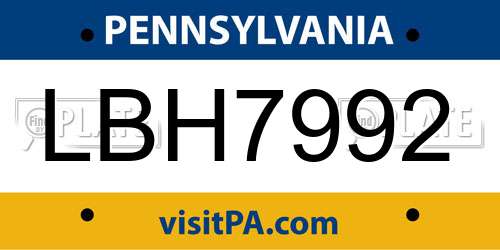 LBH7992 Pennsylvania License Plate