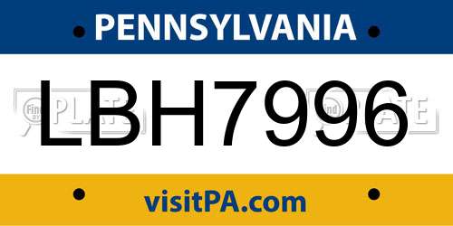 LBH7996 Pennsylvania License Plate