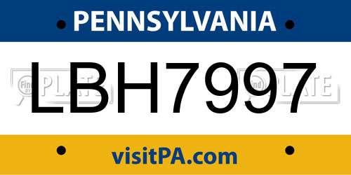 LBH7997 Pennsylvania License Plate