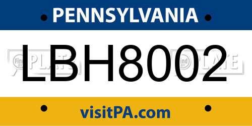 LBH8002 Pennsylvania License Plate