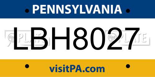 LBH8027 Pennsylvania License Plate