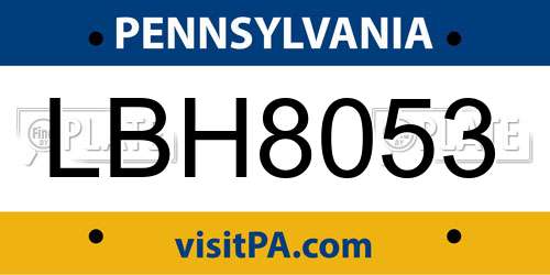 LBH8053 Pennsylvania License Plate