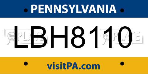 LBH8110 Pennsylvania License Plate
