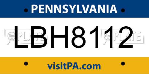 LBH8112 Pennsylvania License Plate