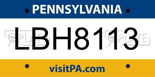 LBH8113 Pennsylvania License Plate