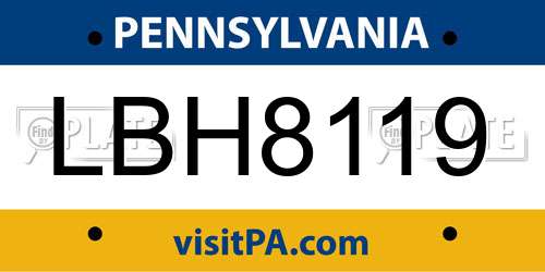 LBH8119 Pennsylvania License Plate