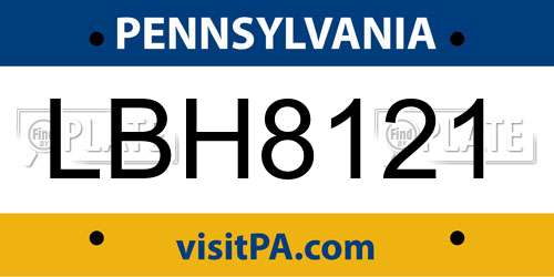 LBH8121 Pennsylvania License Plate
