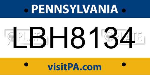 LBH8134 Pennsylvania License Plate