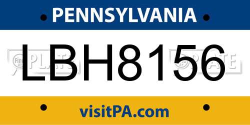 LBH8156 Pennsylvania License Plate