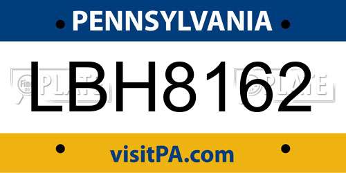 LBH8162 Pennsylvania License Plate