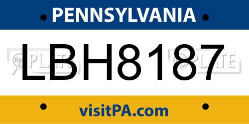 LBH8187 Pennsylvania License Plate