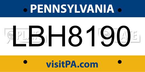 LBH8190 Pennsylvania License Plate