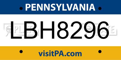 LBH8296 Pennsylvania License Plate