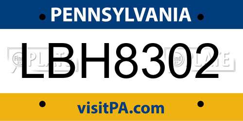 LBH8302 Pennsylvania License Plate