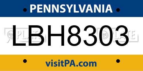 LBH8303 Pennsylvania License Plate