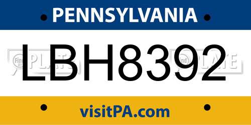 LBH8392 Pennsylvania License Plate