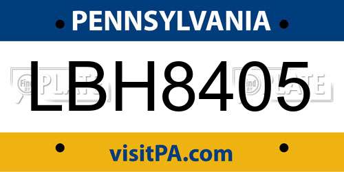 LBH8405 Pennsylvania License Plate