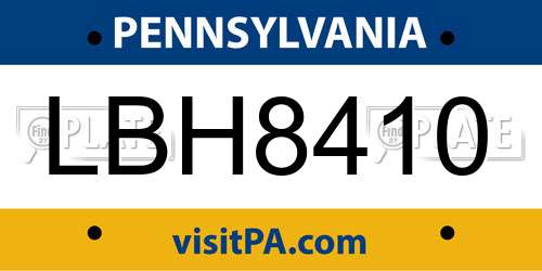 LBH8410 Pennsylvania License Plate