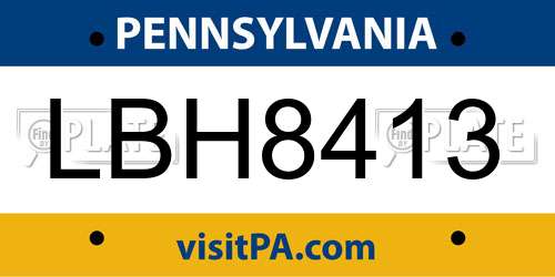 LBH8413 Pennsylvania License Plate