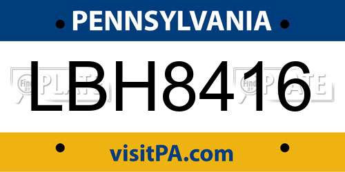 LBH8416 Pennsylvania License Plate