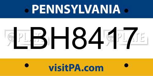 LBH8417 Pennsylvania License Plate