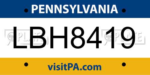 LBH8419 Pennsylvania License Plate