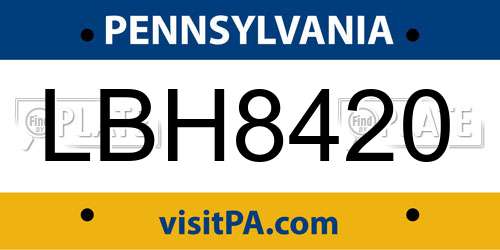 LBH8420 Pennsylvania License Plate