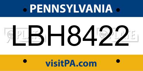 LBH8422 Pennsylvania License Plate