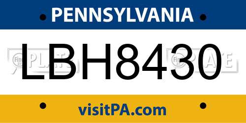 LBH8430 Pennsylvania License Plate