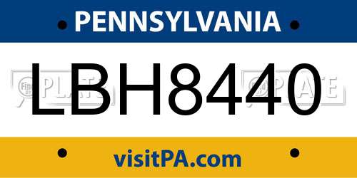 LBH8440 Pennsylvania License Plate
