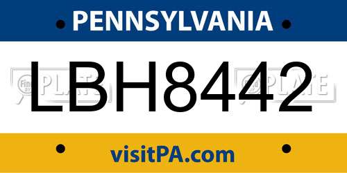 LBH8442 Pennsylvania License Plate