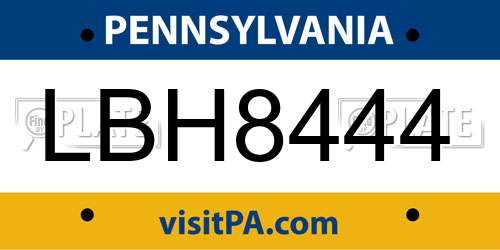LBH8444 Pennsylvania License Plate