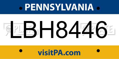 LBH8446 Pennsylvania License Plate