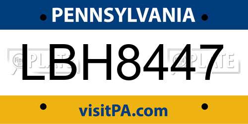 LBH8447 Pennsylvania License Plate