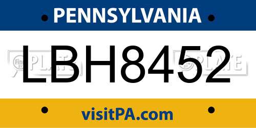 LBH8452 Pennsylvania License Plate