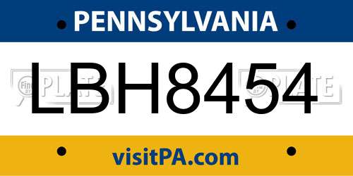 LBH8454 Pennsylvania License Plate