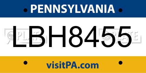 LBH8455 Pennsylvania License Plate