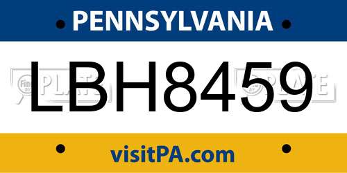 LBH8459 Pennsylvania License Plate