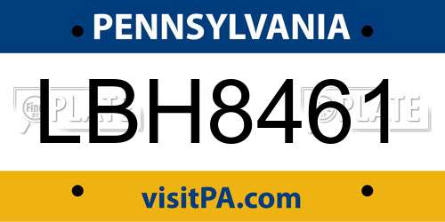 LBH8461 Pennsylvania License Plate