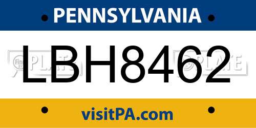 LBH8462 Pennsylvania License Plate