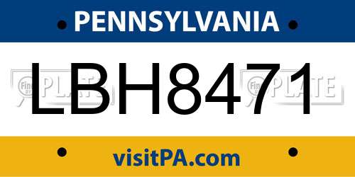 LBH8471 Pennsylvania License Plate