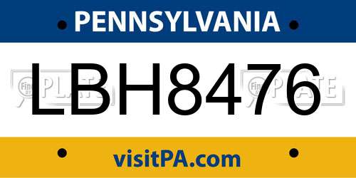 LBH8476 Pennsylvania License Plate