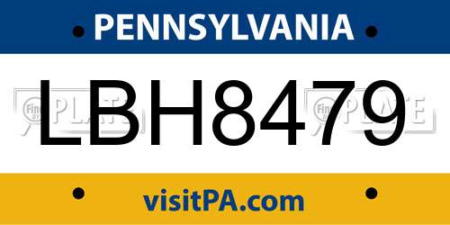 LBH8479 Pennsylvania License Plate