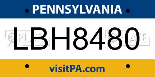 LBH8480 Pennsylvania License Plate