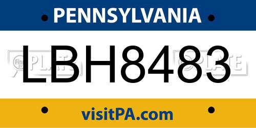 LBH8483 Pennsylvania License Plate