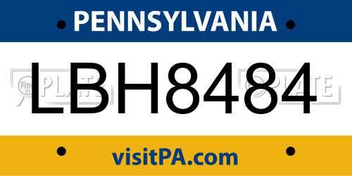 LBH8484 Pennsylvania License Plate
