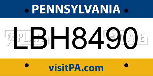 LBH8490 Pennsylvania License Plate