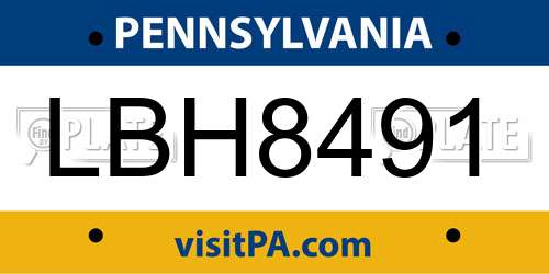 LBH8491 Pennsylvania License Plate