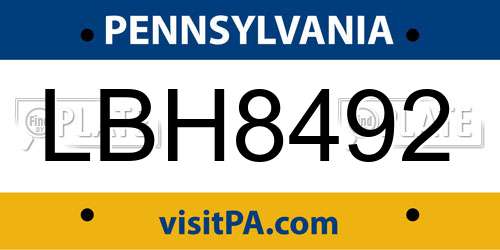 LBH8492 Pennsylvania License Plate